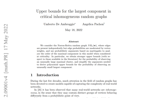 Dr Angelica Pachon - Upper bounds for the largest components in critical inhomogeneous random graphs