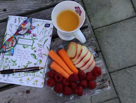 fruit and notebook