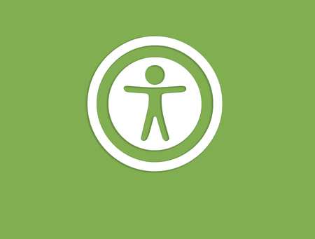 Icon of accessibility symbolIcon of Accessibility Symbol on Monitor, green square, white circle, stick figure with arms outstretched